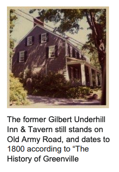 Vintage photo of the former Gilbert Underhill Inn and Tavern, a two-story shingled house with a porch, on Old Army Road.